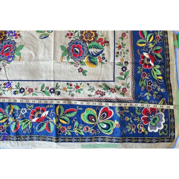 Italian Floral Cotton Tablecloth 58x48 Blue Red White Orange Green Boho Party - Picture 13 of 16